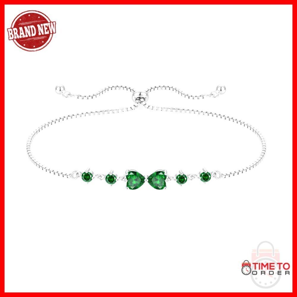 925 Sterling Silver Heart Birthstone Bracelet Adjustable Link Chain